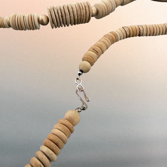 Handmade Carved Wood Tribal Bohemian Chunky Statement Necklace - Picture 5 of 5